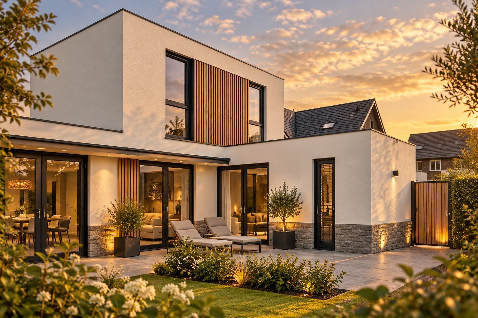 Avant-Garde woning bij zonsondergang